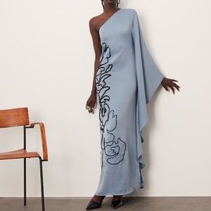 ASOS ARRANGE Contrast Embroidered Floral One Shoulder Maxi Dress blue black 14